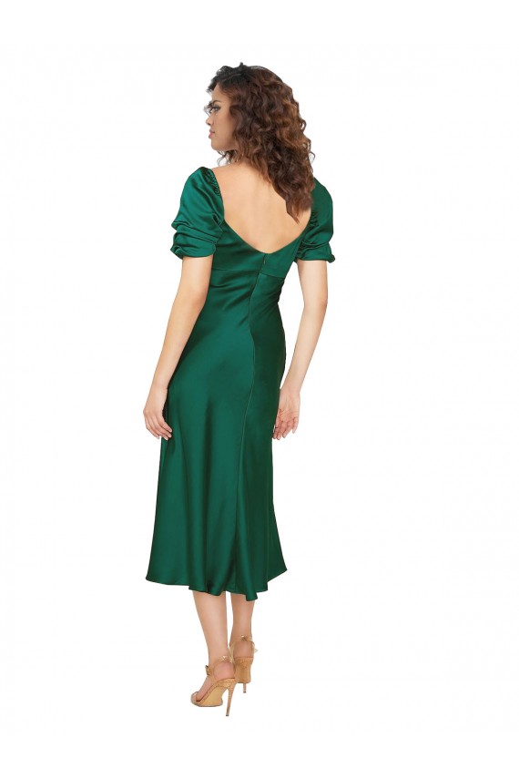 Short Sleeves Sweetheart Silky Satin Hunter Midi Length Formal Evening Dress Canada for Sale