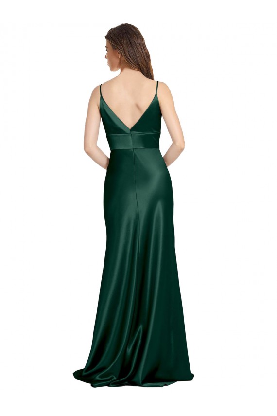 Sleeveless High Neck Stretch Satin Hunter Long Formal Evening Dress Canada for Sale