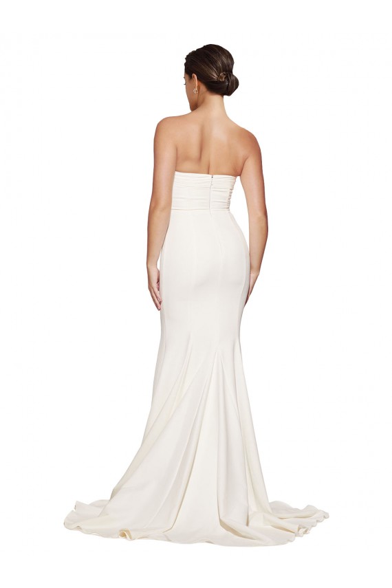 Sleeveless Strapless Stretch Satin Ivory Sweep Train Formal Evening Dress Canada for Sale