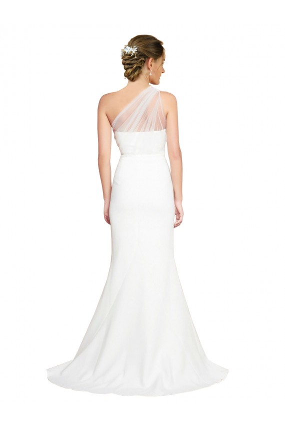 Sleeveless One Shoulder Stretch Crepe & Tulle Ivory Sweep Train Formal Evening Dress Canada for Sale