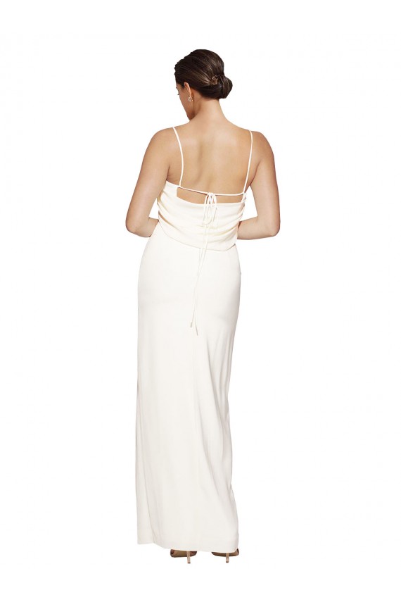 Sleeveless High Neck Stretch Satin Ivory Long Formal Evening Dress Canada for Sale