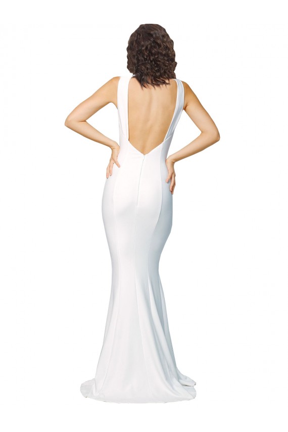 Sleeveless High Neck Stretch Crepe Ivory Long Formal Evening Dress Canada for Sale