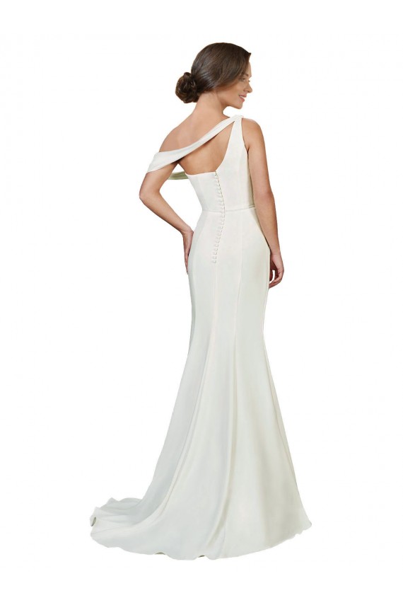 Sleeveless One Shoulder Stretch Crepe Ivory Sweep Train Formal Evening Dress Canada for Sale