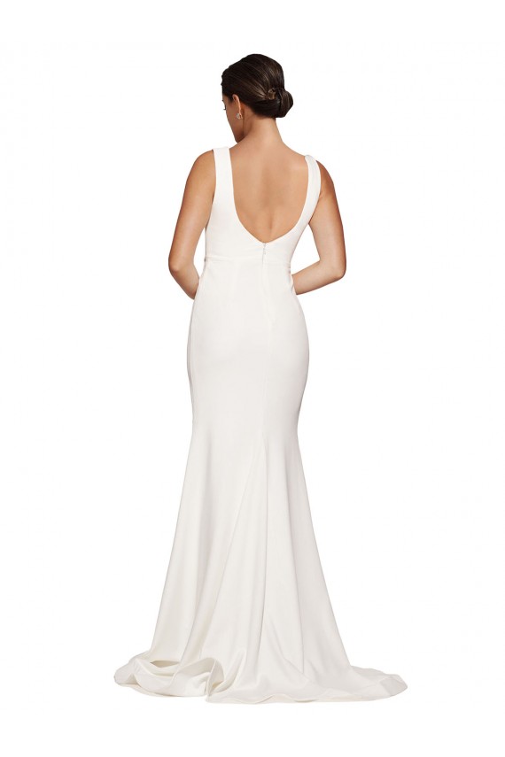 Sleeveless Square Neck Stretch Crepe Ivory Sweep Train Semi Formal Evening Dress Canada for Sale