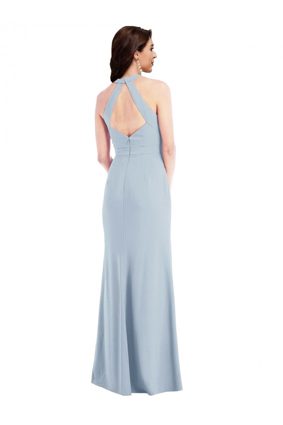 Sleeveless V-Neck Stretch Crepe Light Sky Blue Long Formal Evening Dress Canada for Sale