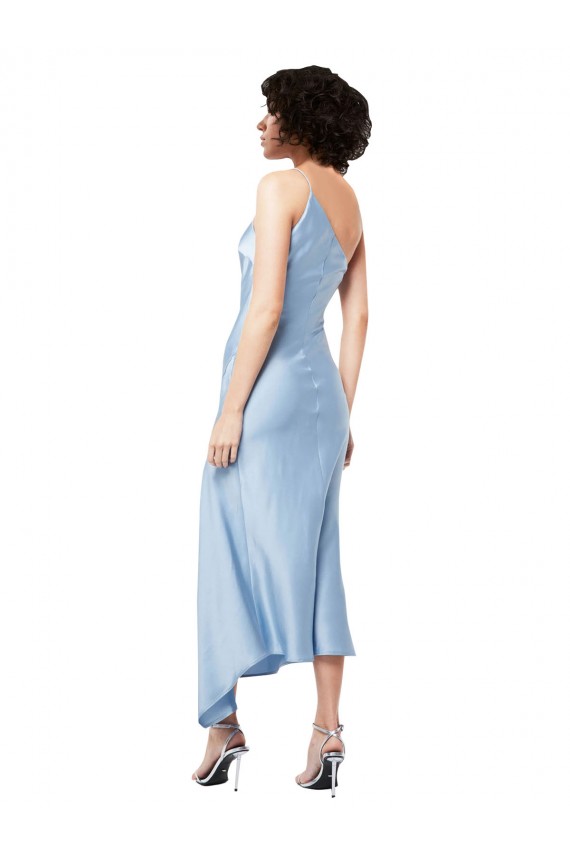 Sleeveless One Shoulder Silky Satin Light Sky Blue Midi Length Formal Evening Dress Canada for Sale