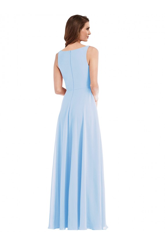 Sleeveless V-Neck Soft Chiffon Light Sky Blue Long Semi Formal Evening Dress Canada for Sale