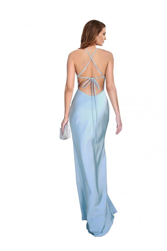 Sleeveless Cowl Neck Silky Satin Light Sky Blue Long Formal Evening Dress Canada for Sale