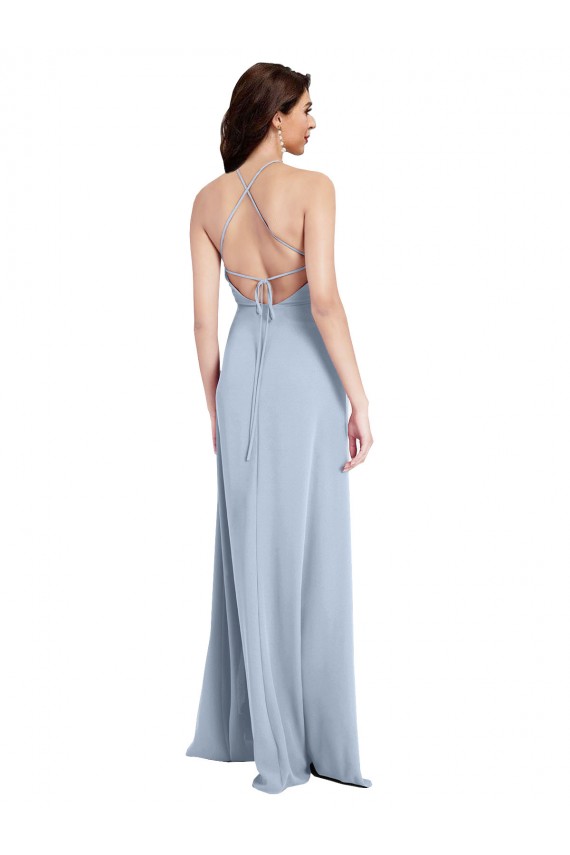 Sleeveless High Neck Stretch Crepe Light Sky Blue Sheath Long Formal Evening Dress Canada for Sale