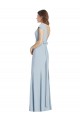 Cap Sleeves Bateau Neck Stretch Crepe Light Sky Blue Long Formal Dress Canada for Sale
