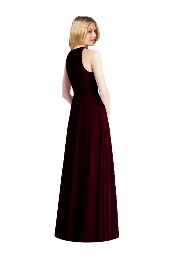 Sleeveless Halter Neck Soft Chiffon Light Sky Blue Long Semi Formal Evening Dress Canada for Sale