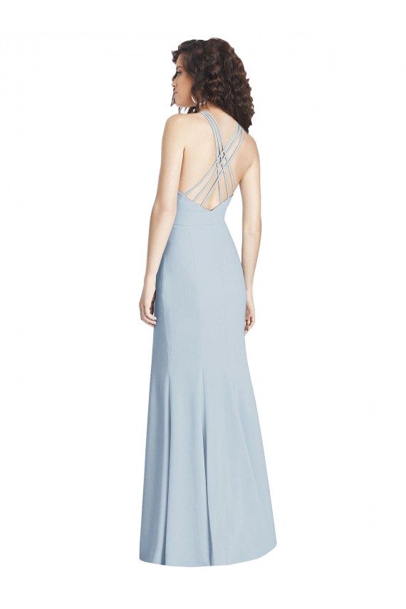 Sleeveless Halter Neck Stretch Crepe Light Sky Blue Long Evening Gown Canada for Sale