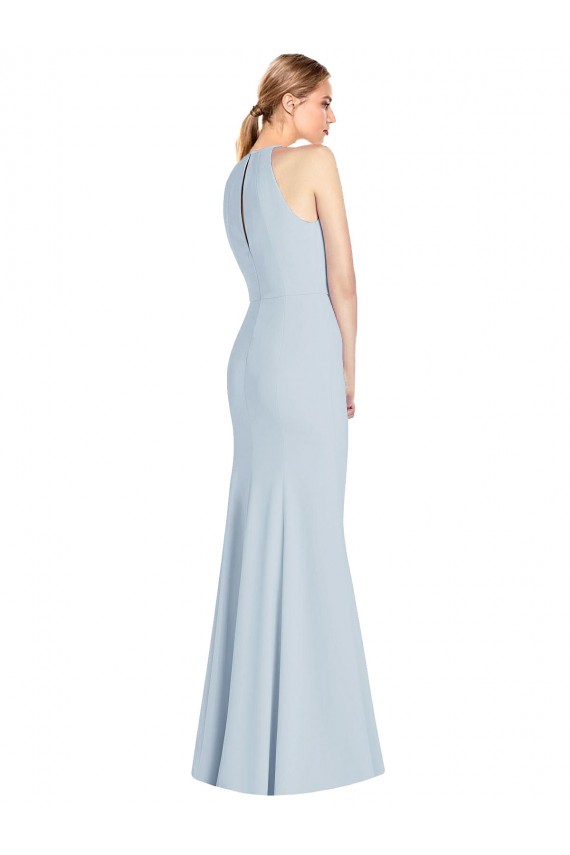 Sleeveless Halter Neck Stretch Crepe Light Sky Blue Long Semi Formal Evening Dress Canada for Sale