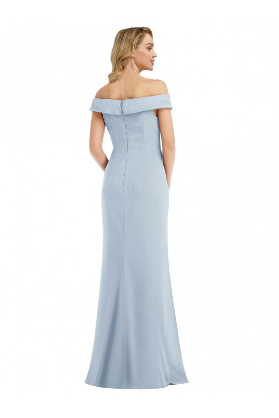 Sleeveless Off the Shoulder Stretch Crepe Light Sky Blue Long Semi Formal Evening Dress Canada for Sale
