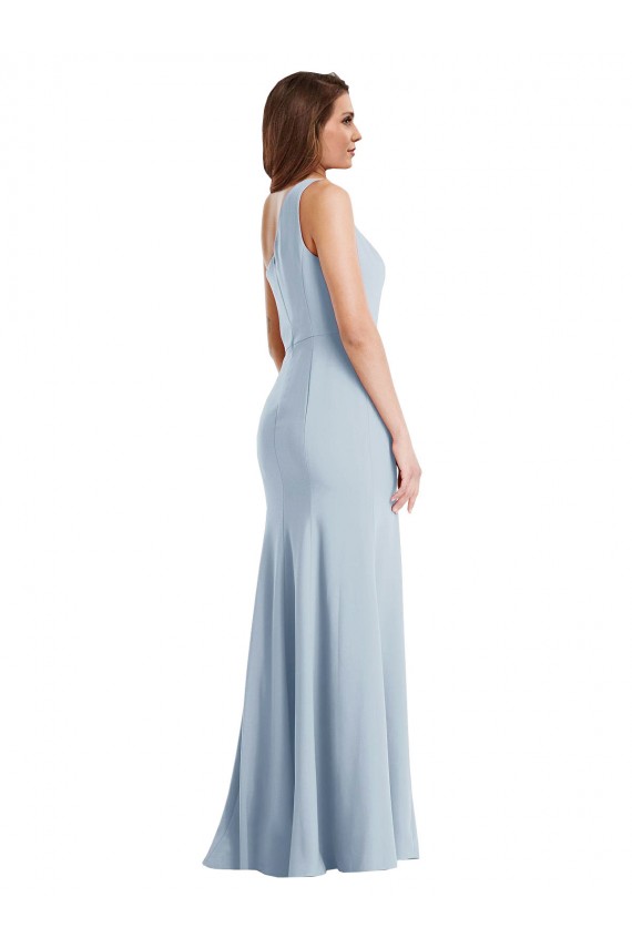 Sleeveless One Shoulder Stretch Crepe Light Sky Blue Long Formal Evening Dress Canada for Sale