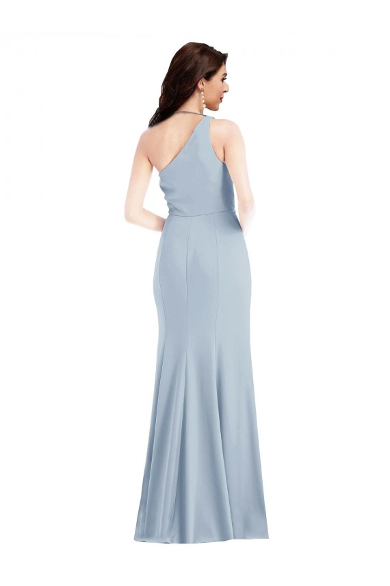 Sleeveless One Shoulder Stretch Crepe Light Sky Blue Long Formal Dress Canada for Sale