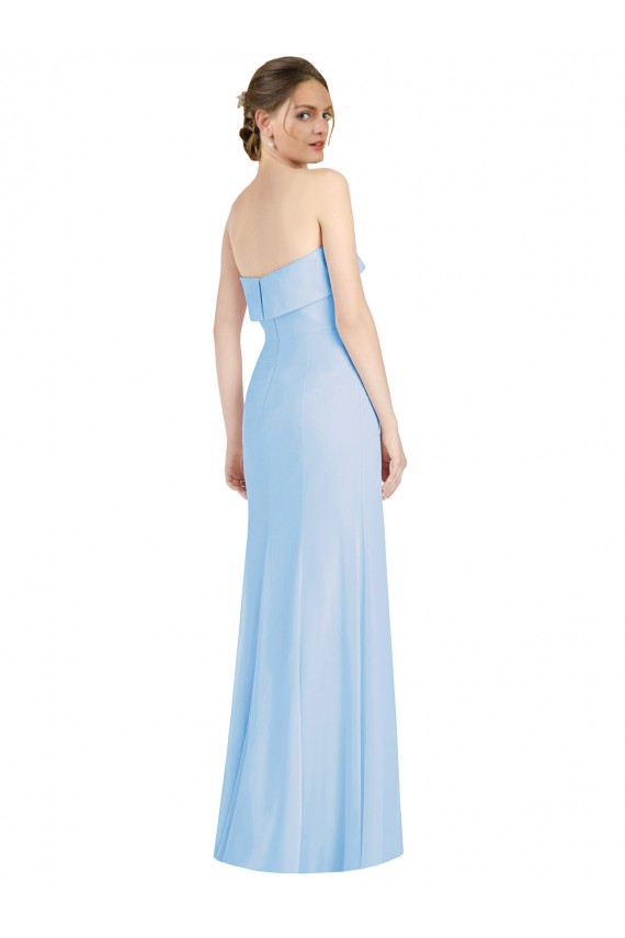 Sleeveless Strapless Soft Chiffon Light Sky Blue Long Black Tie Evening Dress Canada for Sale