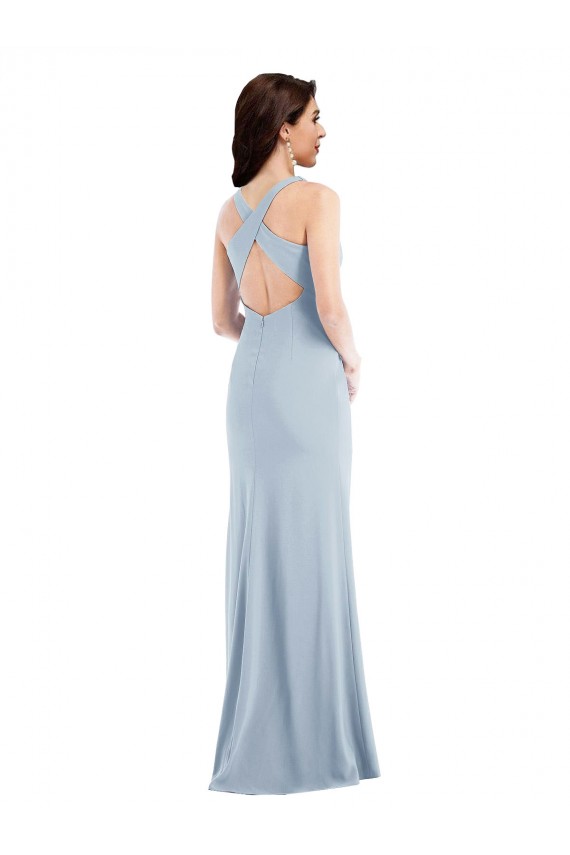 Sleeveless V-Neck Stretch Crepe Light Sky Blue Long Evening Gown Canada for Sale