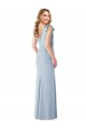 Sleeveless V-Neck Stretch Crepe Light Sky Blue Long Semi Formal Evening Dress Canada for Sale