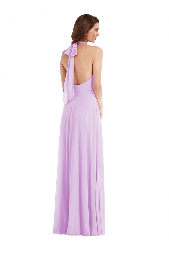 Sleeveless Halter Neck Soft Chiffon Lilac Long Semi Formal Evening Dress Canada for Sale