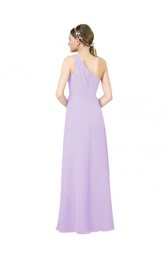 Sleeveless One Shoulder Soft Chiffon Lilac Long Formal Evening Dress Canada for Sale