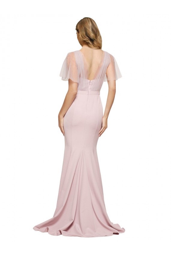 Short Sleeves Sweetheart Stretch Crepe & Tulle Mauve Long Formal Evening Dress Canada for Sale