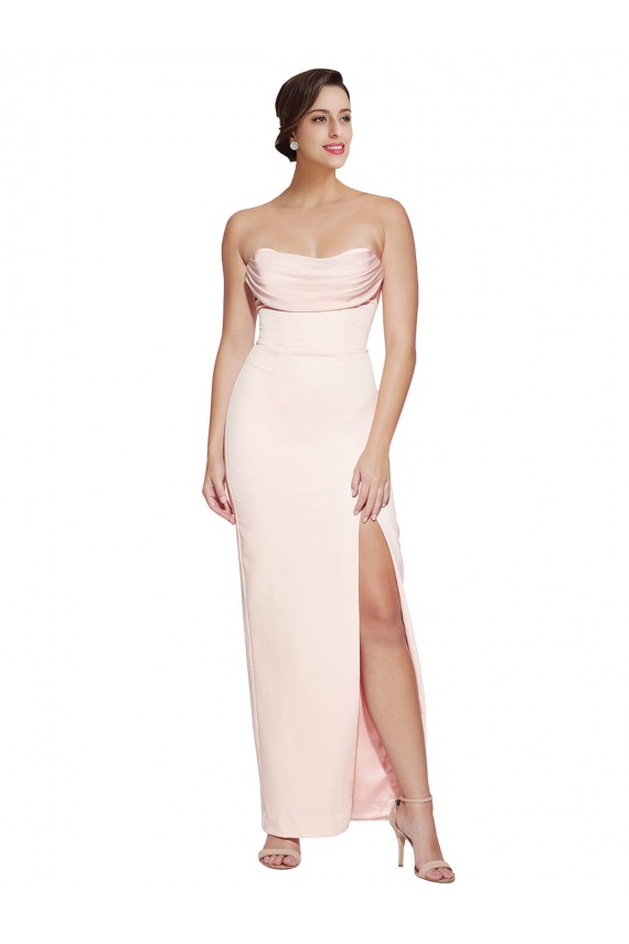 Sleeveless Cowl Neck Stretch Satin Long Formal Evening Dress Canada for Sale