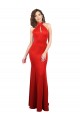 Sleeveless Halter Neck Stretch Satin Red Long Formal Evening Dress Canada for Sale