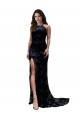 Sleeveless High Neck Lace Black Long Black Tie Evening Dress Canada for Sale