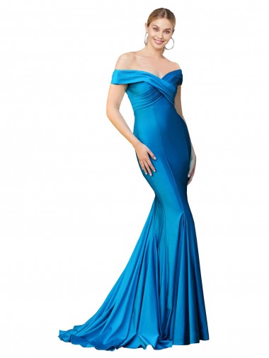 Sleeveless High Neck Satin Peacock Blue Long Formal Evening Dress Canada for Sale