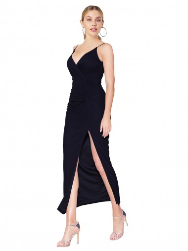 Sleeveless High Neck Soft Chiffon Dark Navy Knee Length Formal Evening Dress Canada for Sale