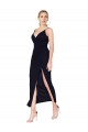 Sleeveless High Neck Soft Chiffon Dark Navy Knee Length Formal Evening Dress Canada for Sale