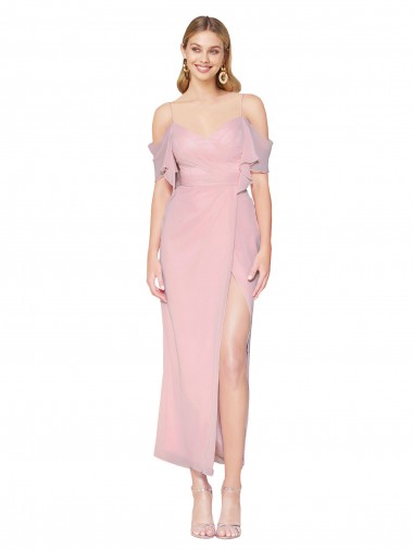 Cold Shoulder High Neck Soft Chiffon Primrose Knee Length Formal Evening Dress Canada for Sale