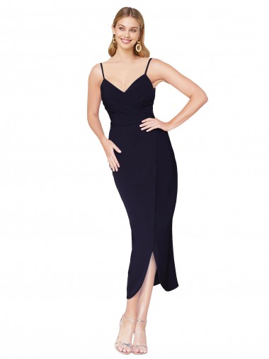 Sleeveless High Neck Stretch Crepe Dark Navy Knee Length Formal Dress Canada for Sale