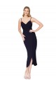 Sleeveless High Neck Stretch Crepe Dark Navy Knee Length Formal Dress Canada for Sale