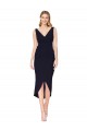Sleeveless High Neck Stretch Crepe Dark Navy Knee Length High Low Evening Dress Canada for Sale