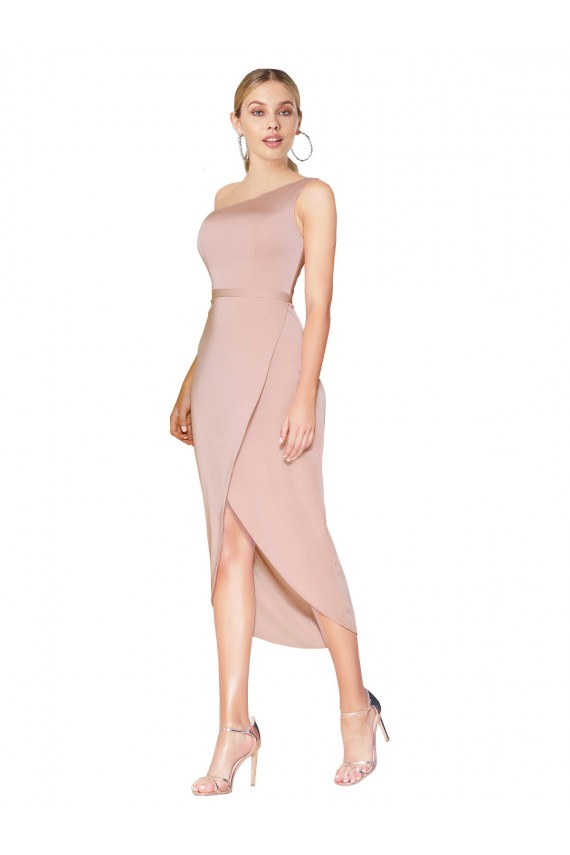 Sleeveless High Neck Stretch Crepe Mauve Knee Length Formal Dress Canada for Sale