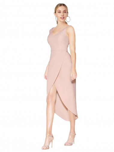 Sleeveless High Neck Stretch Crepe Mauve Knee Length High Low Evening Dress Canada for Sale