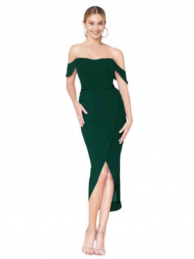 Sleeveless High Neck Stretch Crepe Midnight Green Knee Length High Low Evening Dress Canada for Sale