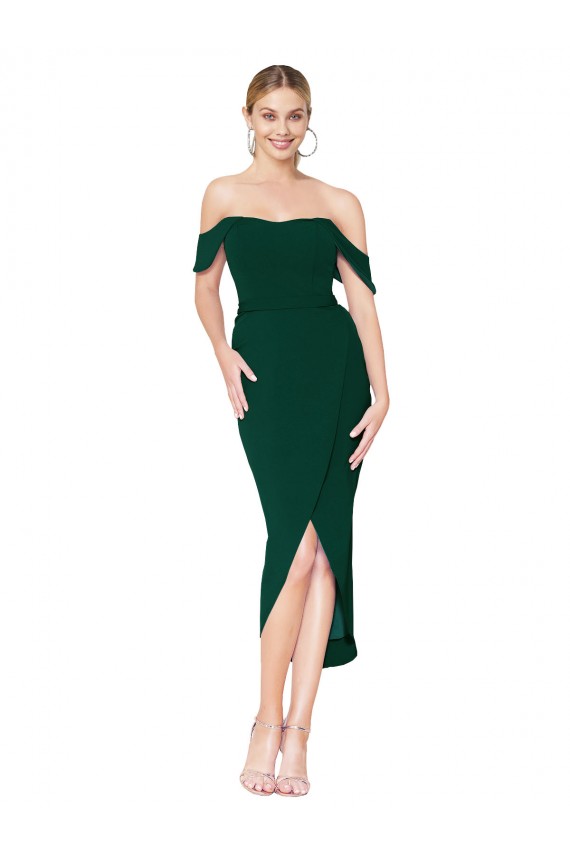 Sleeveless High Neck Stretch Crepe Midnight Green Knee Length High Low Evening Dress Canada for Sale