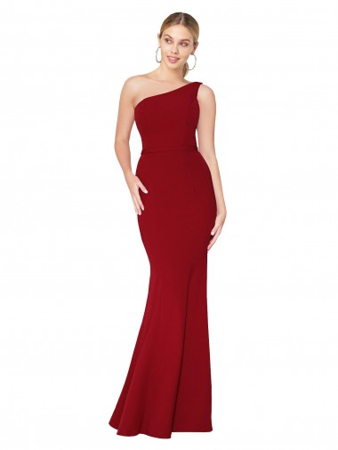 Sleeveless High Neck Stretch Crepe Burgundy Long Formal Evening Dress Canada for Sale