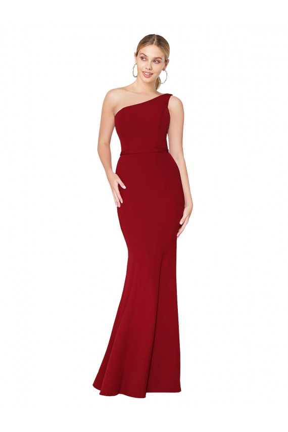 Sleeveless High Neck Stretch Crepe Burgundy Long Formal Evening Dress Canada for Sale