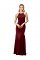 Sleeveless High Neck Stretch Crepe Burgundy Gold Long Formal Evening Dress Canada for Sale
