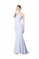 Sleeveless High Neck Stretch Crepe Light Sky Blue Long Evening Dress Canada for Sale