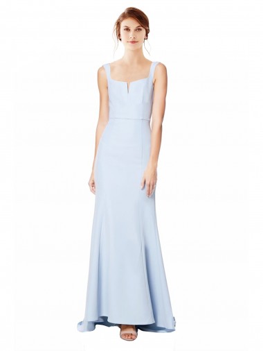 Sleeveless High Neck Stretch Crepe Light Sky Blue Mermaid Long Formal Dress Canada for Sale