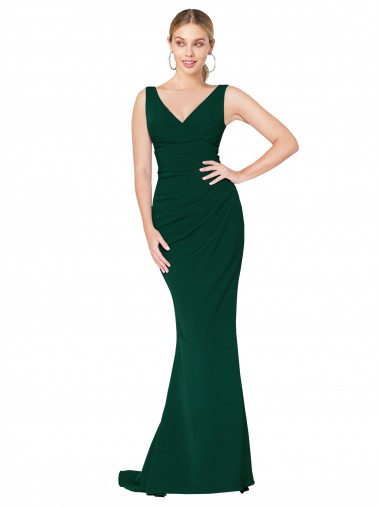 Sleeveless High Neck Stretch Crepe Midnight Green Long Formal Evening Dress Canada for Sale