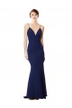 Sleeveless High Neck Stretch Crepe Navy Blue Long Formal Dress Canada for Sale