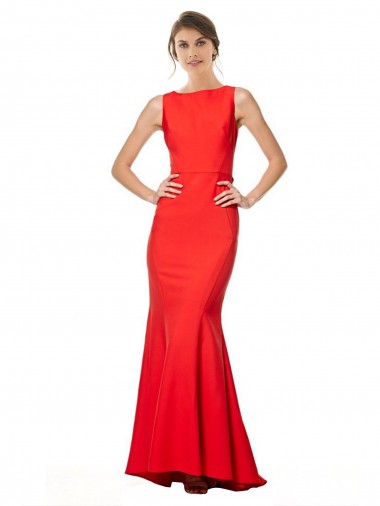 Sleeveless High Neck Stretch Crepe Red Long Evening Gowns Canada for Sale