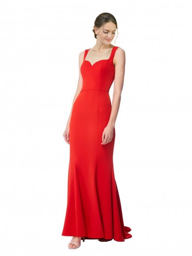 Sleeveless High Neck Stretch Crepe Red Long Formal Evening Gowns Canada for Sale