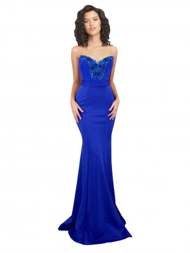 Sleeveless High Neck Stretch Crepe Royal Blue Long Formal Evening Dress Canada for Sale